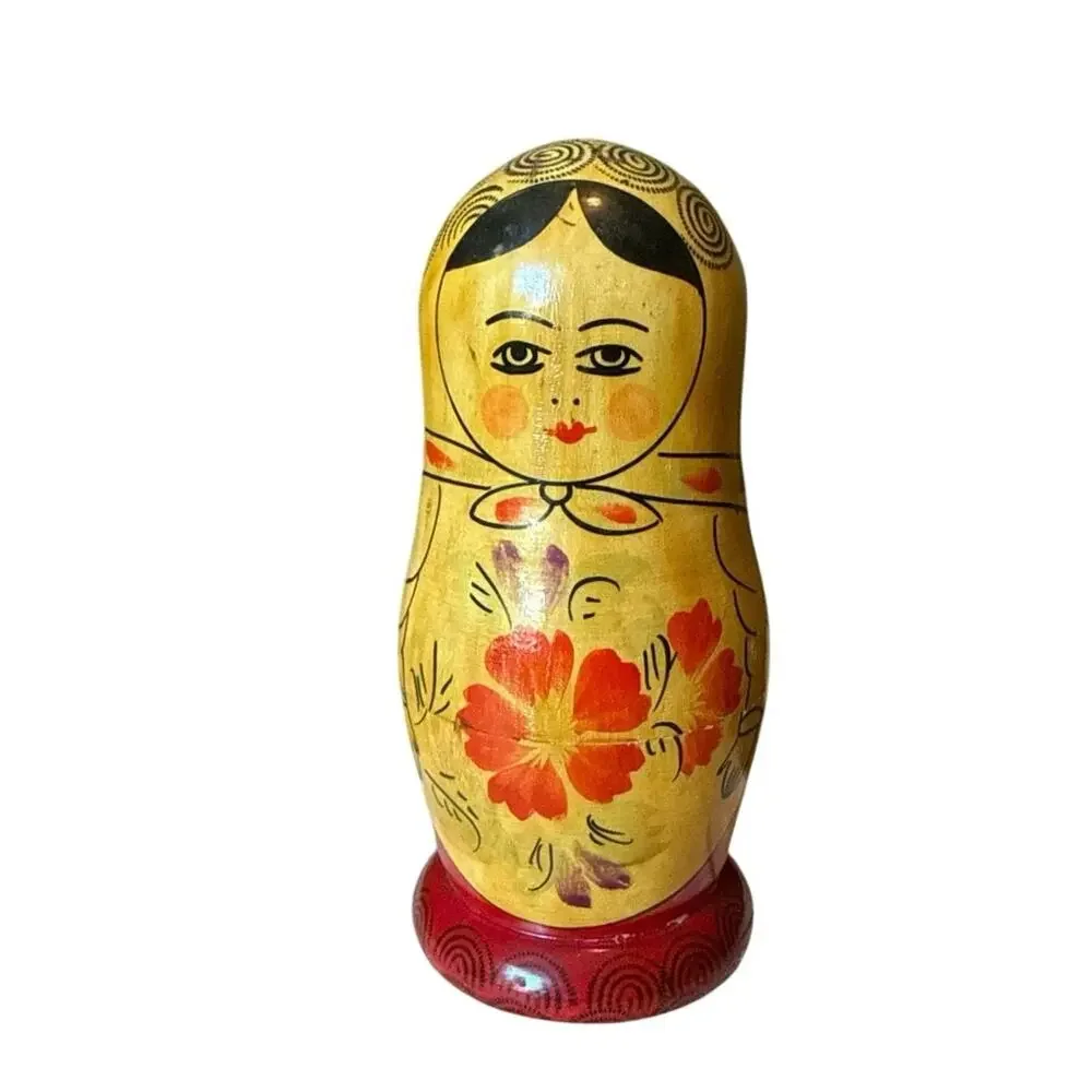 USSR Matryoshka • 5‑Piece Floral Nesting Doll • Vintage